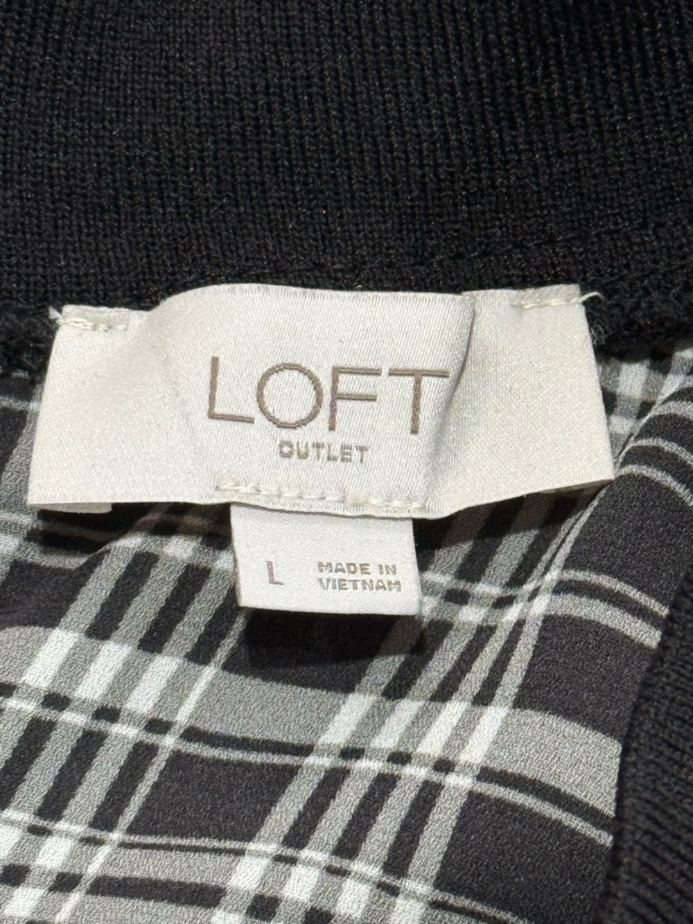 LOFT Plaid Sleeveless Blouse Mock Neck Zip Back Career Chic Preppy Chiffon Large - Picture 9 of 12